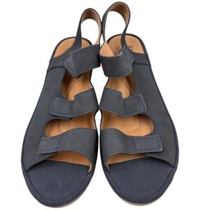 Clarks Womens 10 Reedy Juno Navy Blue Nubuck Wedge Sandals Adjustable Straps